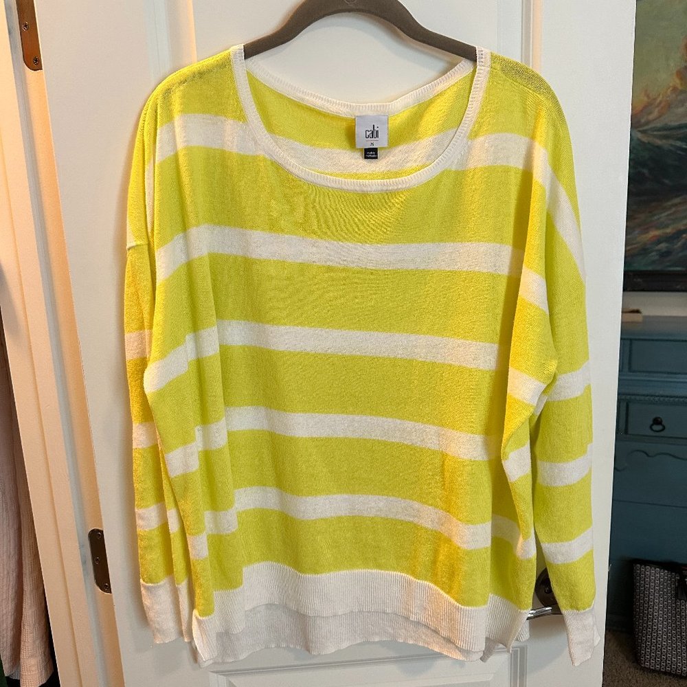 Cabi Happy Hour pullover yellow and white stripe